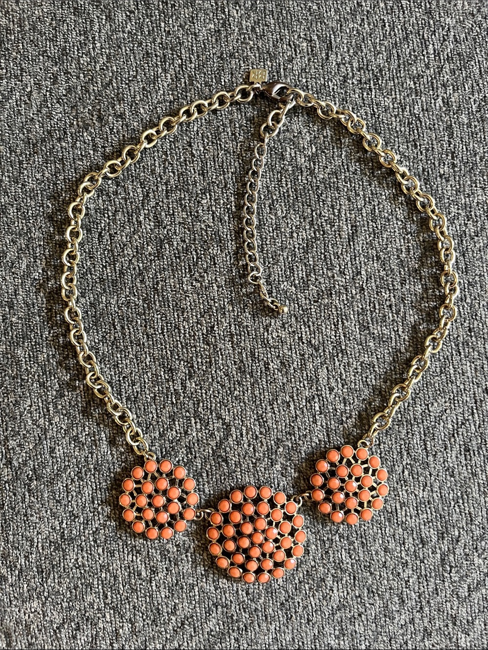 Gold-Tone Necklace with Coral Pink Cluster Medallions